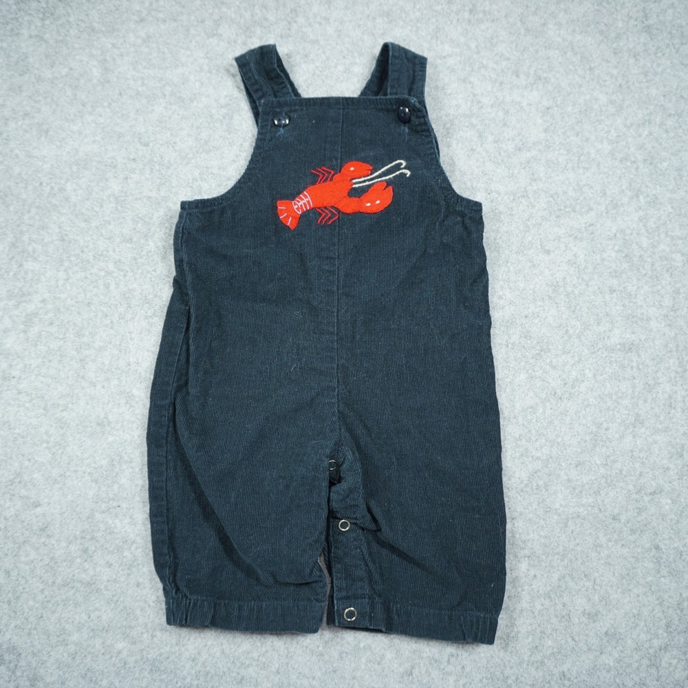 Luigi Kids Navy Blue Corduroy Lobster Applique Embroidered Overalls 6M Vintage